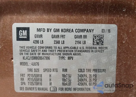 2016 Buick Encore Sport Touring из США, поврежденный, VIN KL4CJ1SM8GB647996